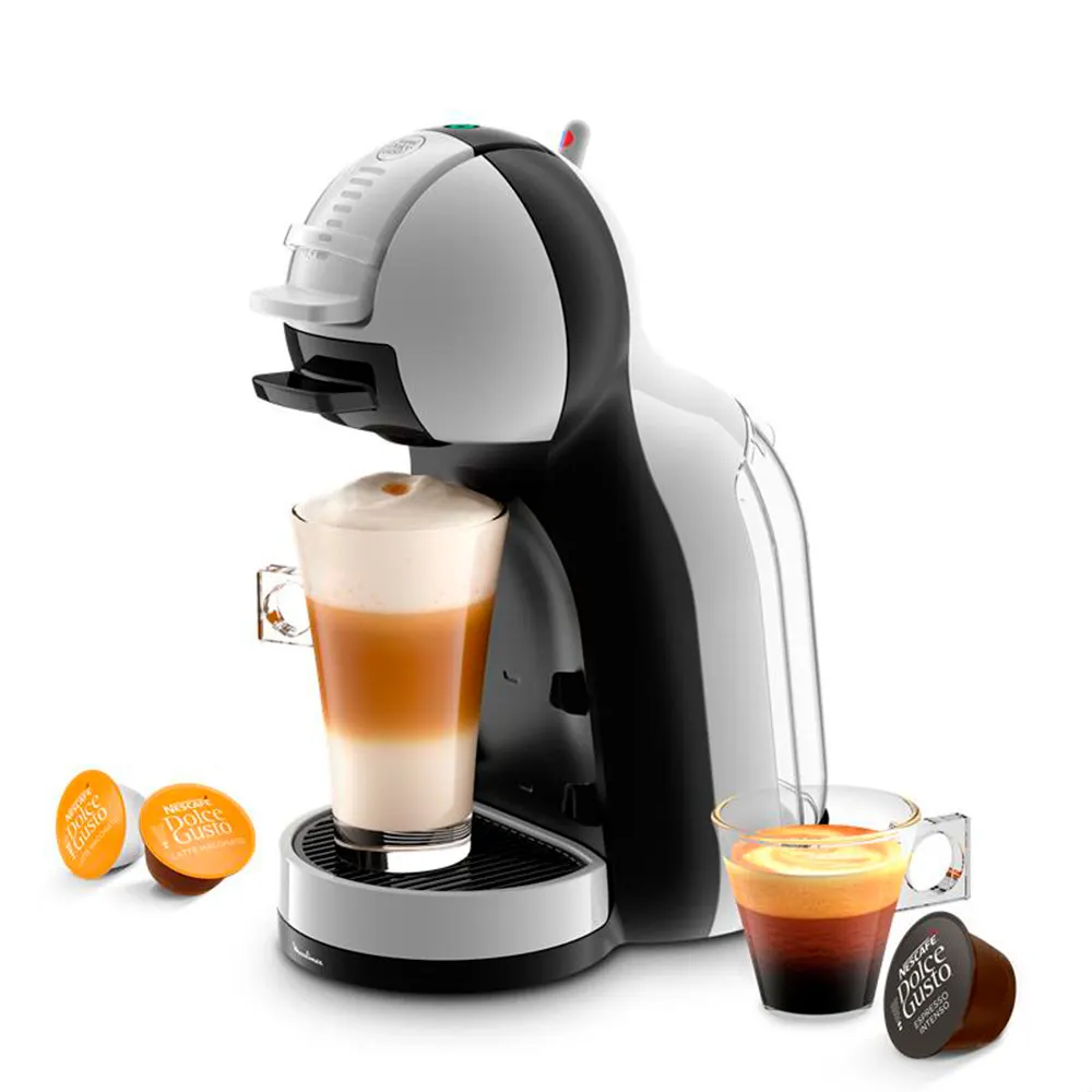 Cafetera Moulinex Dolce Gusto Mini Me gris claro y negra, con controles superiores y bandeja para taza. - Vista 2