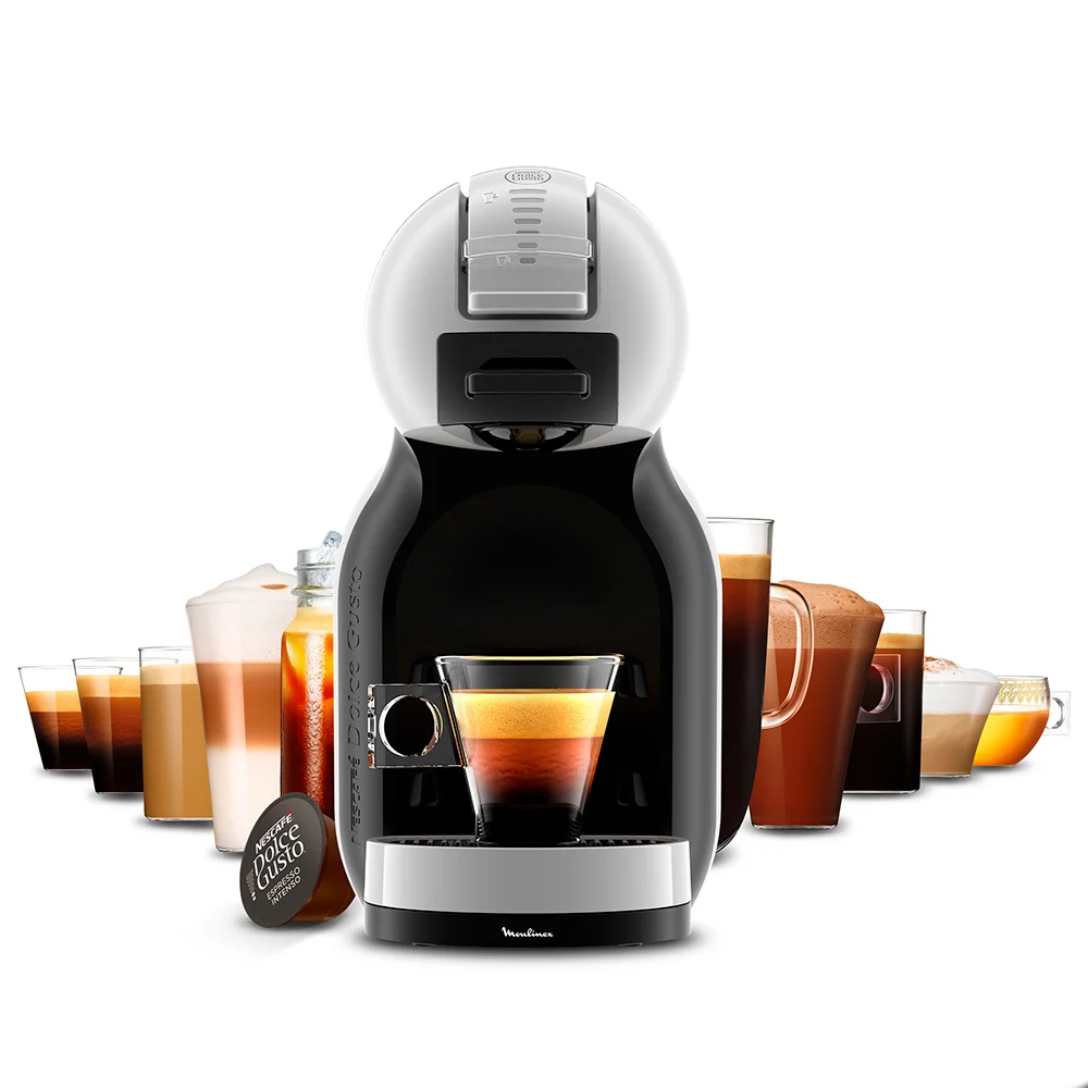 Cafetera Moulinex Dolce Gusto Mini Me gris claro y negra, con controles superiores y bandeja para taza. - Vista 3