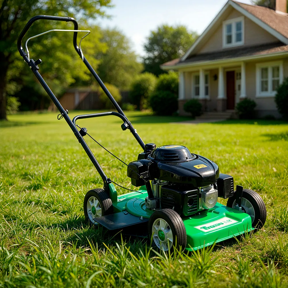 Cortacésped Trapp de empuje con plataforma verde, motor a gasolina y salida lateral sin bolsa recolectora. - Vista 2