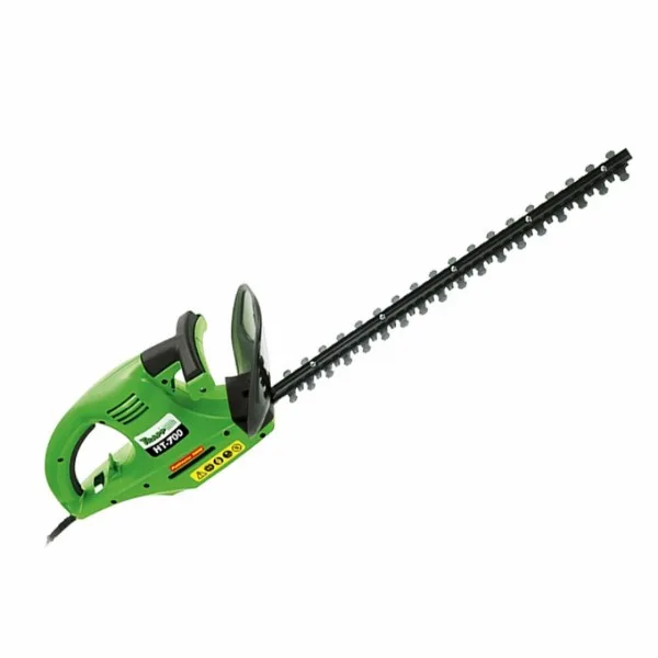 Podadora eléctrica Trapp HT-700 verde con empuñaduras negras, protector frontal y barra de corte dentada. - Vista 2