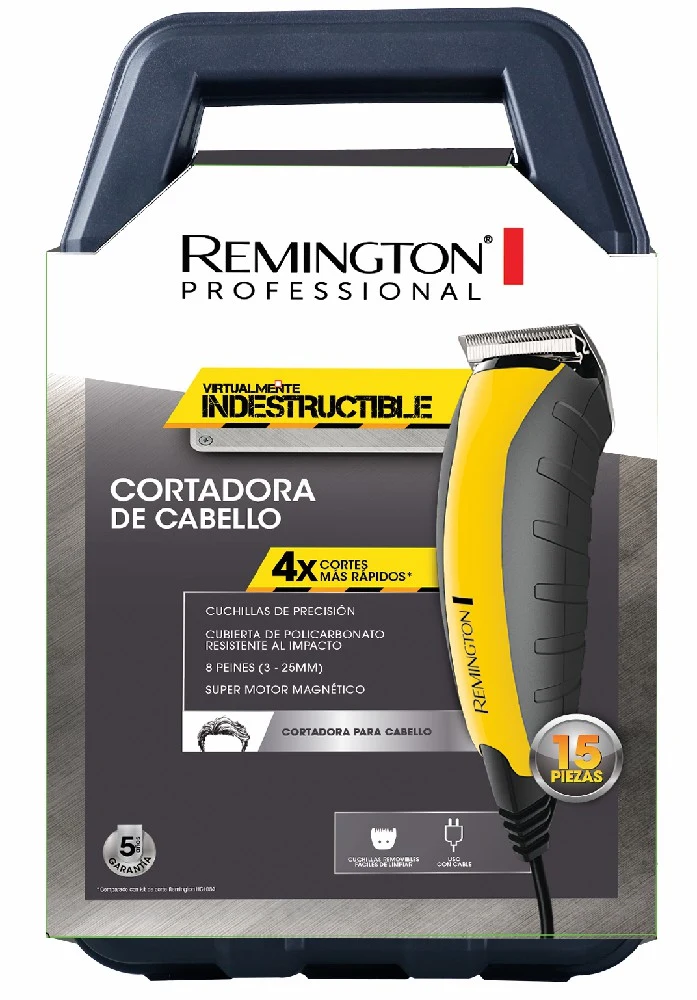 Cortapelos Remington negro y amarillo con peines guía, tijeras, aceite y estuche rígido - Vista 3