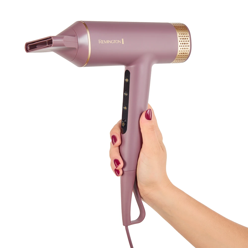 Secador Remington AIRvive rosa malva con banda perforada dorada, cable, boquilla concentradora y difusor circular. - Vista 2