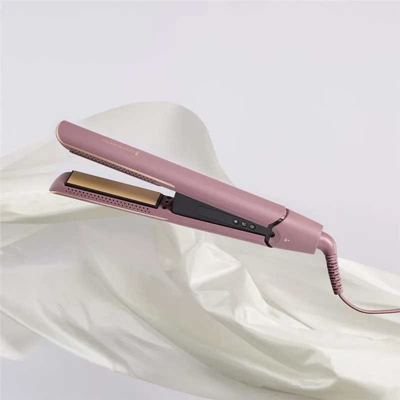 Alisador Remington AIRvive abierto, rosa malva, con placas planas perforadas, pantalla digital y cable de alimentación. - Vista 3