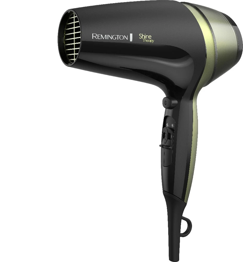 Secador Remington D13A negro con detalles verde claro, concentrador estrecho, controles y cable de alimentación. - Vista 2