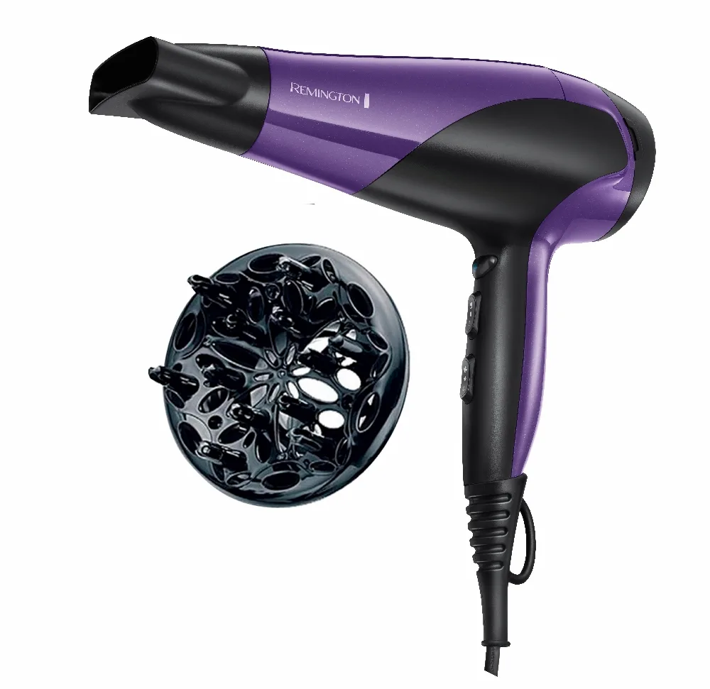 Secador Remington D3190 violeta y negro con boquilla concentradora estrecha, controles laterales y cable. - Vista 2