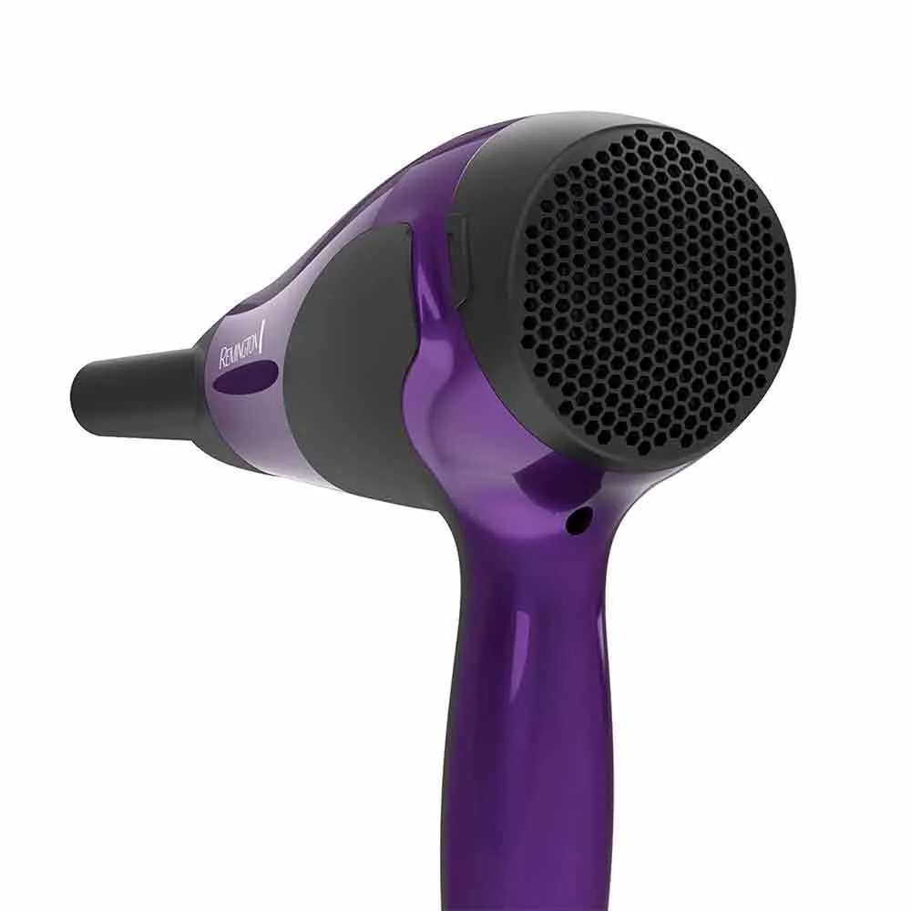 Secador Remington D3190 violeta y negro con boquilla concentradora estrecha, controles laterales y cable. - Vista 3