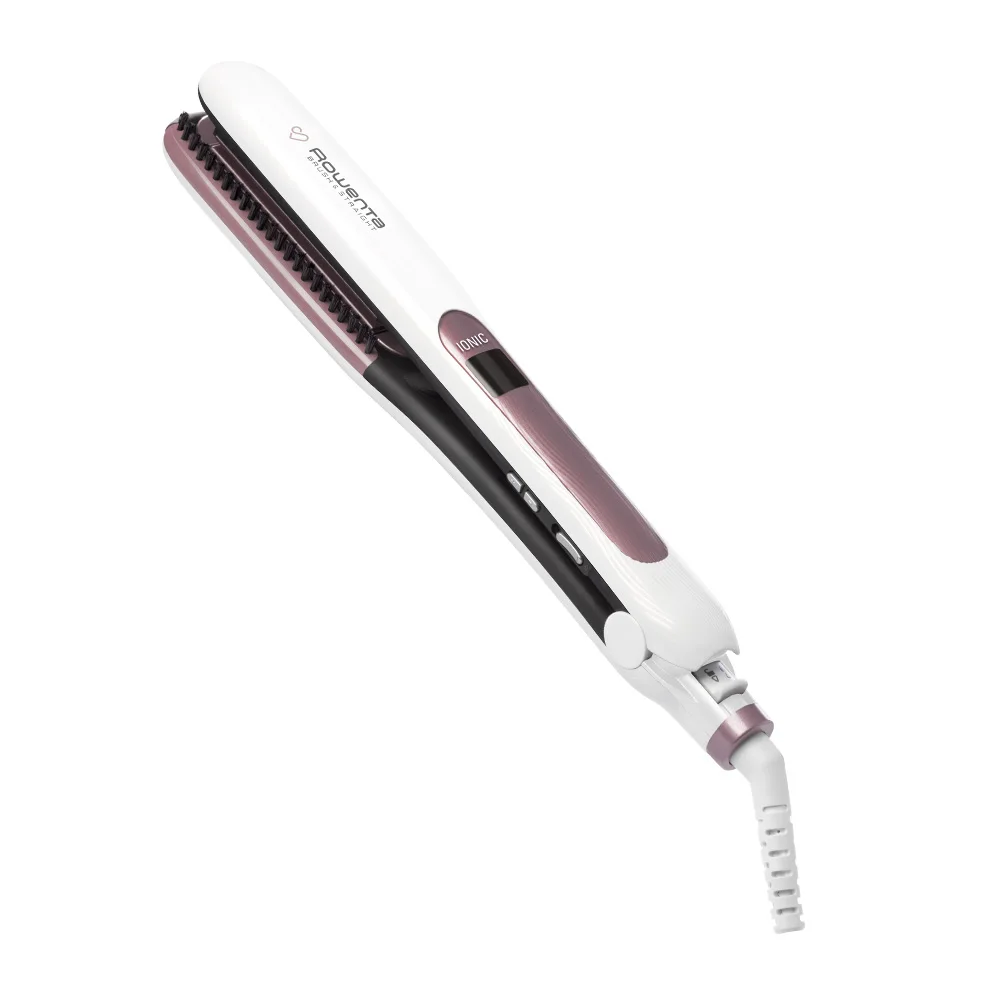 Alisador Rowenta Brush & Straight blanco, negro y rosa malva, con una hilera de cerdas, cable e indicador IONIC. - Vista 2