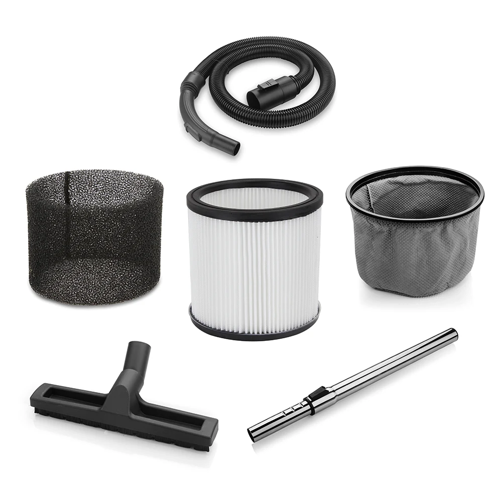 Aspiradora Tokyo tipo tambor con tanque metálico, tapa negra, manguera flexible, tubo, boquilla ancha y ruedas. - Vista 2