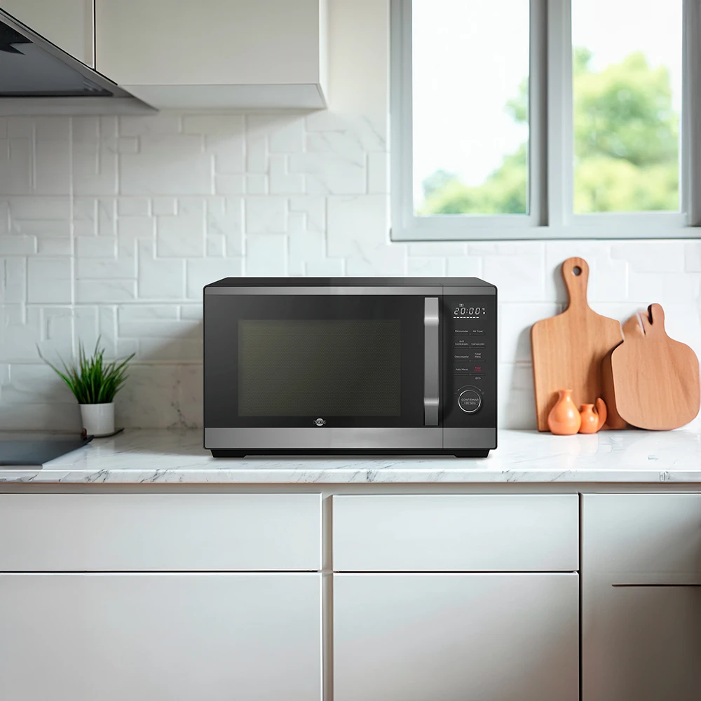 Microondas Tokyo multifunción de 23 L con frente oscuro, panel digital LED e interior de acero inoxidable con accesorios metálicos. - Vista 3