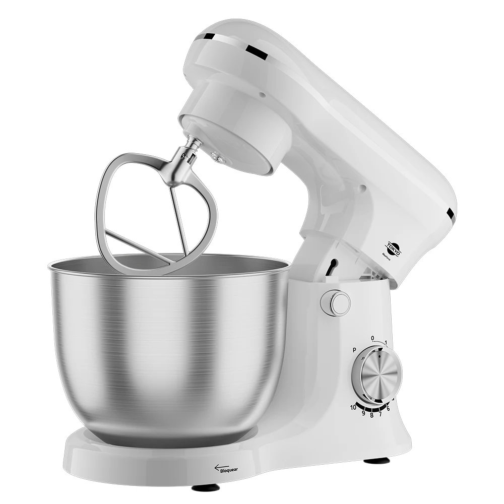 Batidora planetaria Tokyo MaxForce blanca con cabezal abatible, bowl metálico y controles frontales. - Vista 2