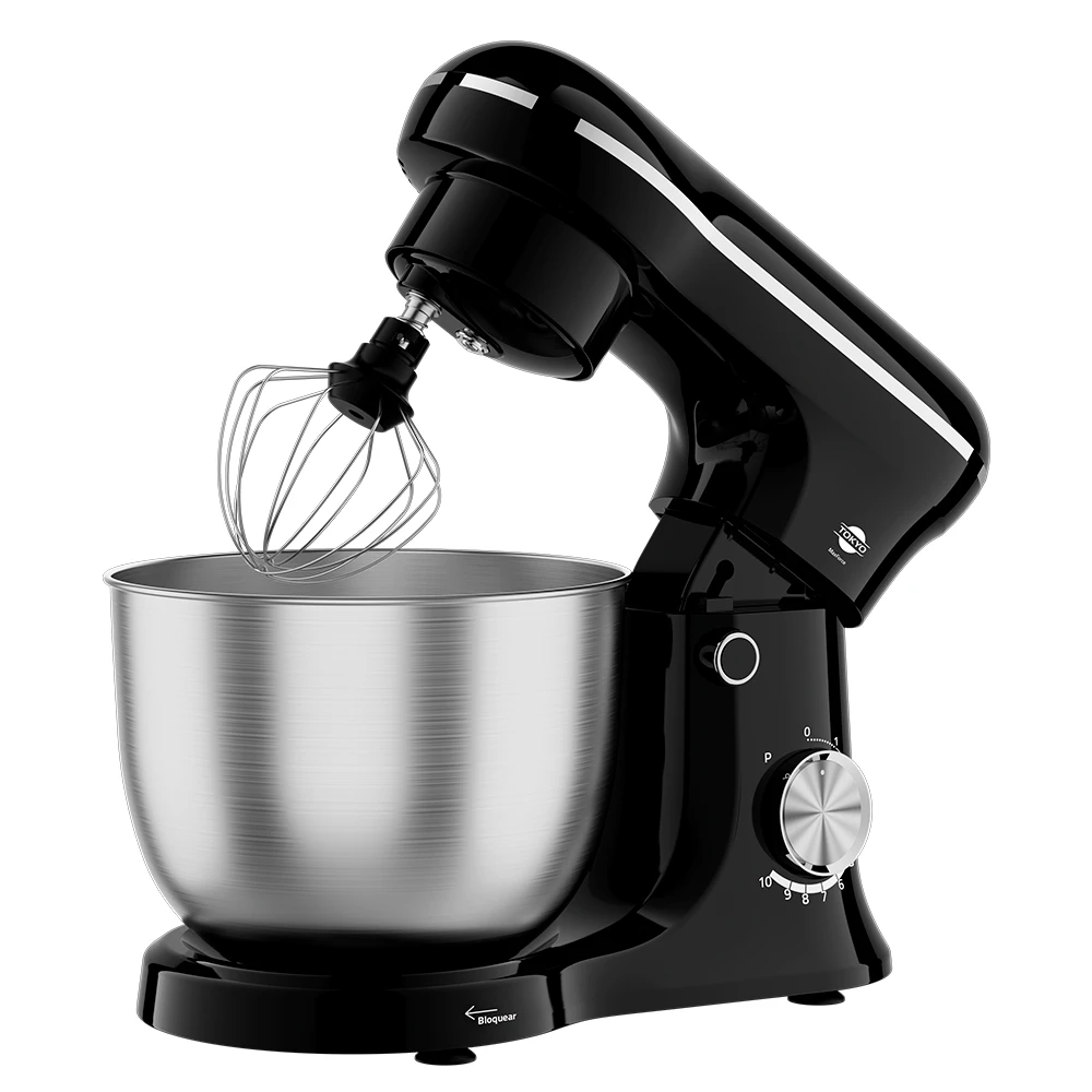 Batidora planetaria Tokyo MaxForce negra con cabezal abatible, bowl metálico y selector frontal graduado. - Vista 3