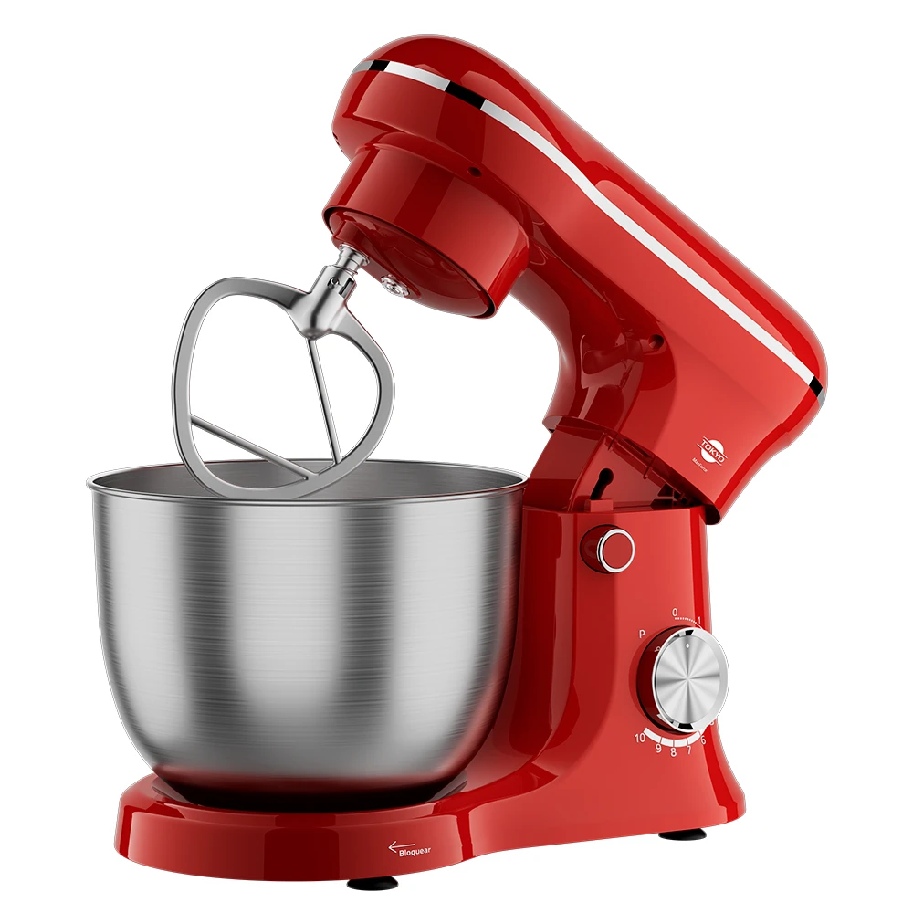 Batidora planetaria Tokyo MaxForce roja con cabezal abatible, bowl metálico y controles giratorios frontales. - Vista 2