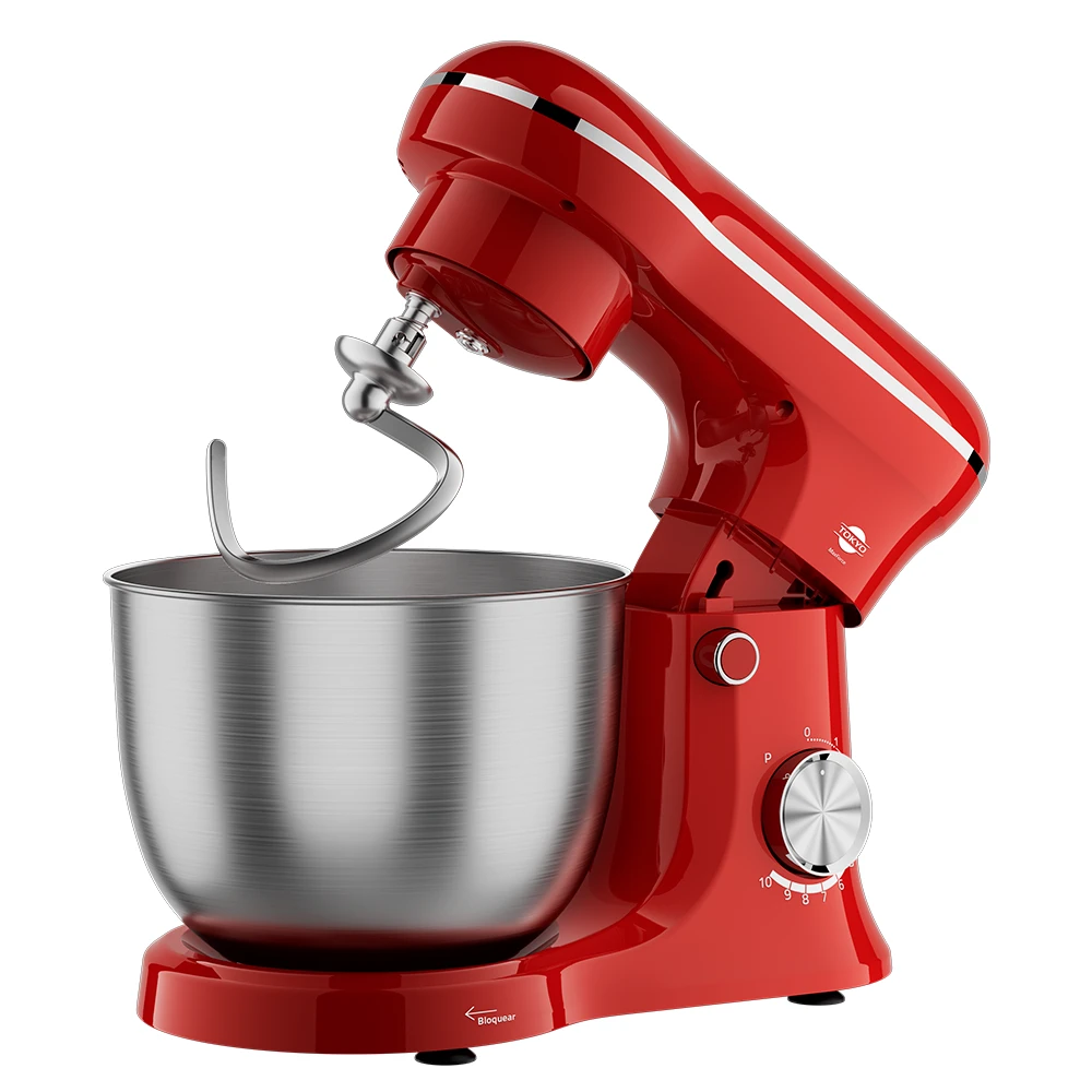 Batidora planetaria Tokyo MaxForce roja con cabezal abatible, bowl metálico y controles giratorios frontales. - Vista 3