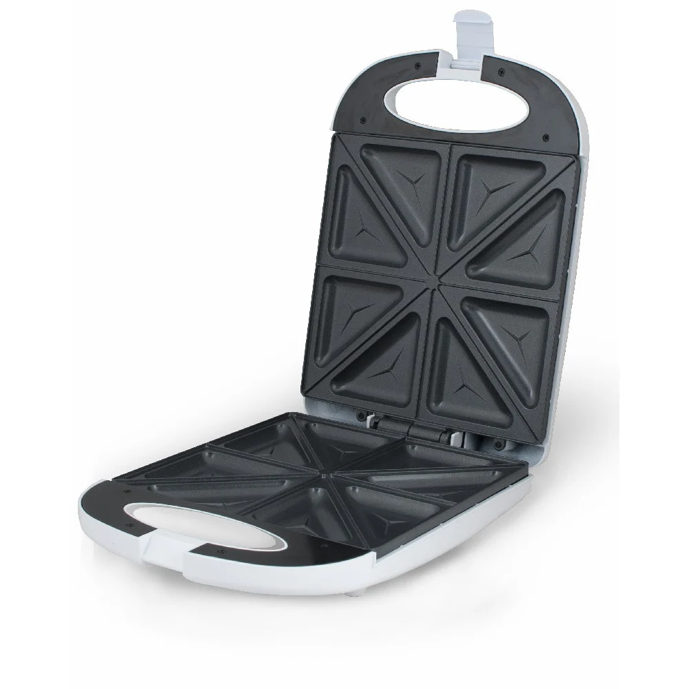 Sandwichera Tokyo MaxCrunch blanca con placas para cuatro panes, asa integrada y ventana indicadora roja y verde. - Vista 2