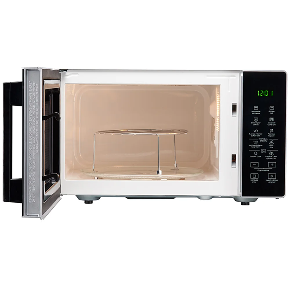 Microondas Whirlpool Silver de 25 L con frente oscuro espejado, panel digital y rejilla metálica para grill. - Vista 2
