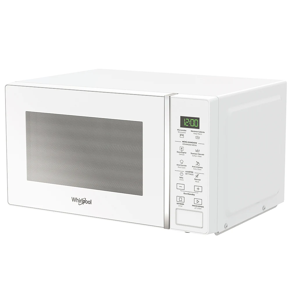 Microondas Whirlpool blanco de 20 L, con puerta de vidrio oscuro, panel digital táctil y plato giratorio de vidrio. - Vista 2