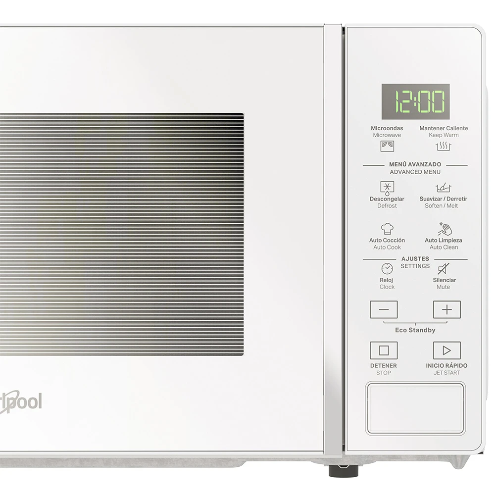 Microondas Whirlpool blanco de 20 L, con puerta de vidrio oscuro, panel digital táctil y plato giratorio de vidrio. - Vista 3