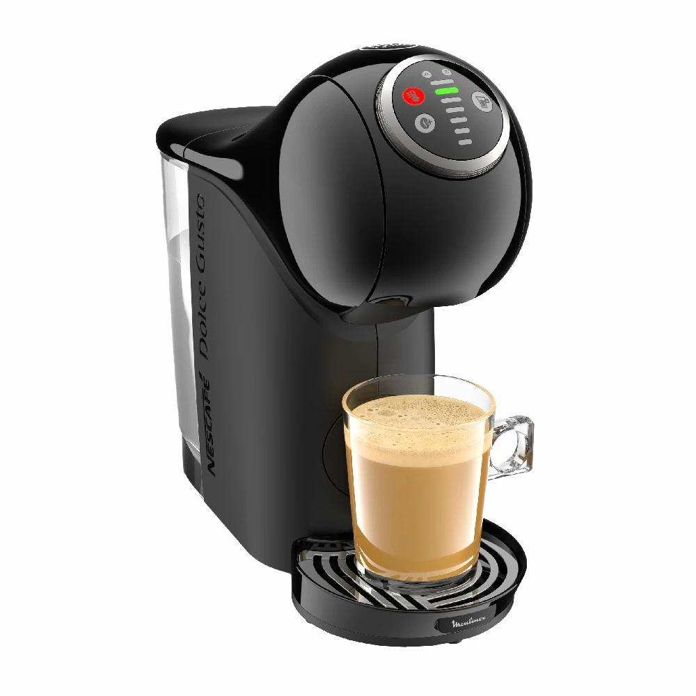 Cafetera de cápsulas Moulinex Dolce Gusto Genio S Plus negra, con depósito de agua transparente, controles superiores y bandeja de goteo metálica. - Vista 3