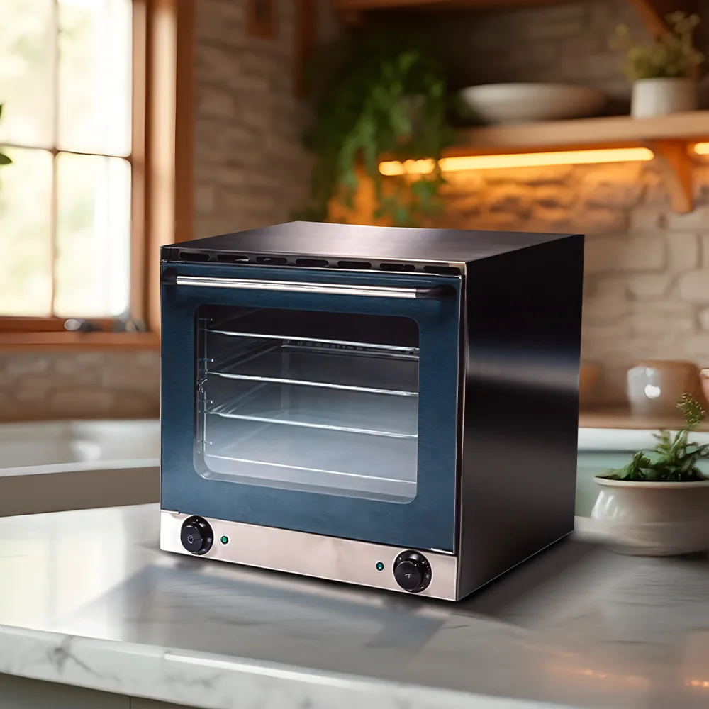 Horno convector Tokyo de aspecto inoxidable, con puerta acristalada, dos mandos e indicadores luminosos verdes - Vista 2