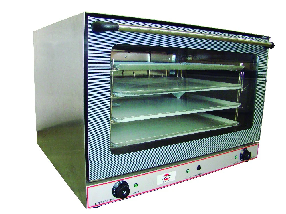 Horno convector Tokyo plateado con puerta acristalada, varios niveles y panel de mandos e indicadores