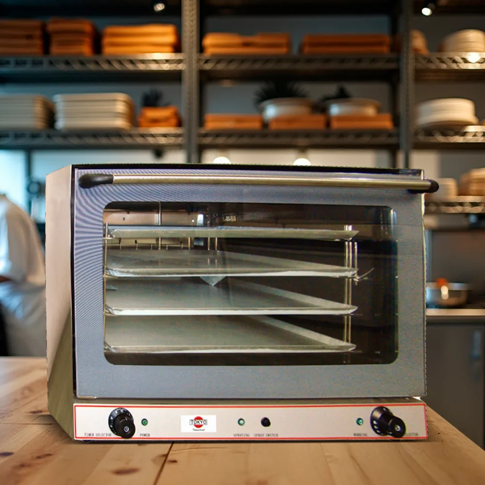 Horno convector Tokyo plateado con puerta acristalada, varios niveles y panel de mandos e indicadores - Vista 2