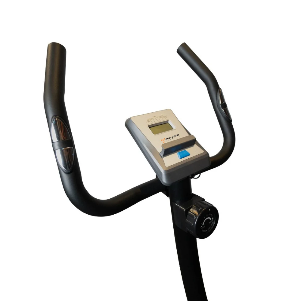 Bicicleta estática vertical Evolution B300 gris y negra con consola, asiento ajustable, pedales con correas y carcasa lateral. - Vista 3