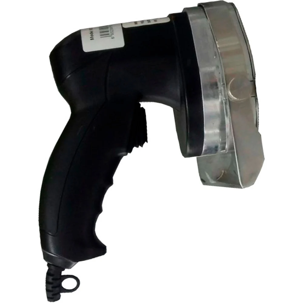 Cortadora eléctrica de mano con empuñadura negra tipo pistola, cable y conjunto frontal metálico circular protegido.