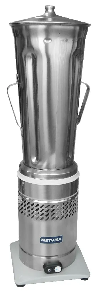 Licuadora industrial METVISA LQL.8 con vaso cilíndrico de acero inoxidable, tapa, asas laterales y base ventilada.