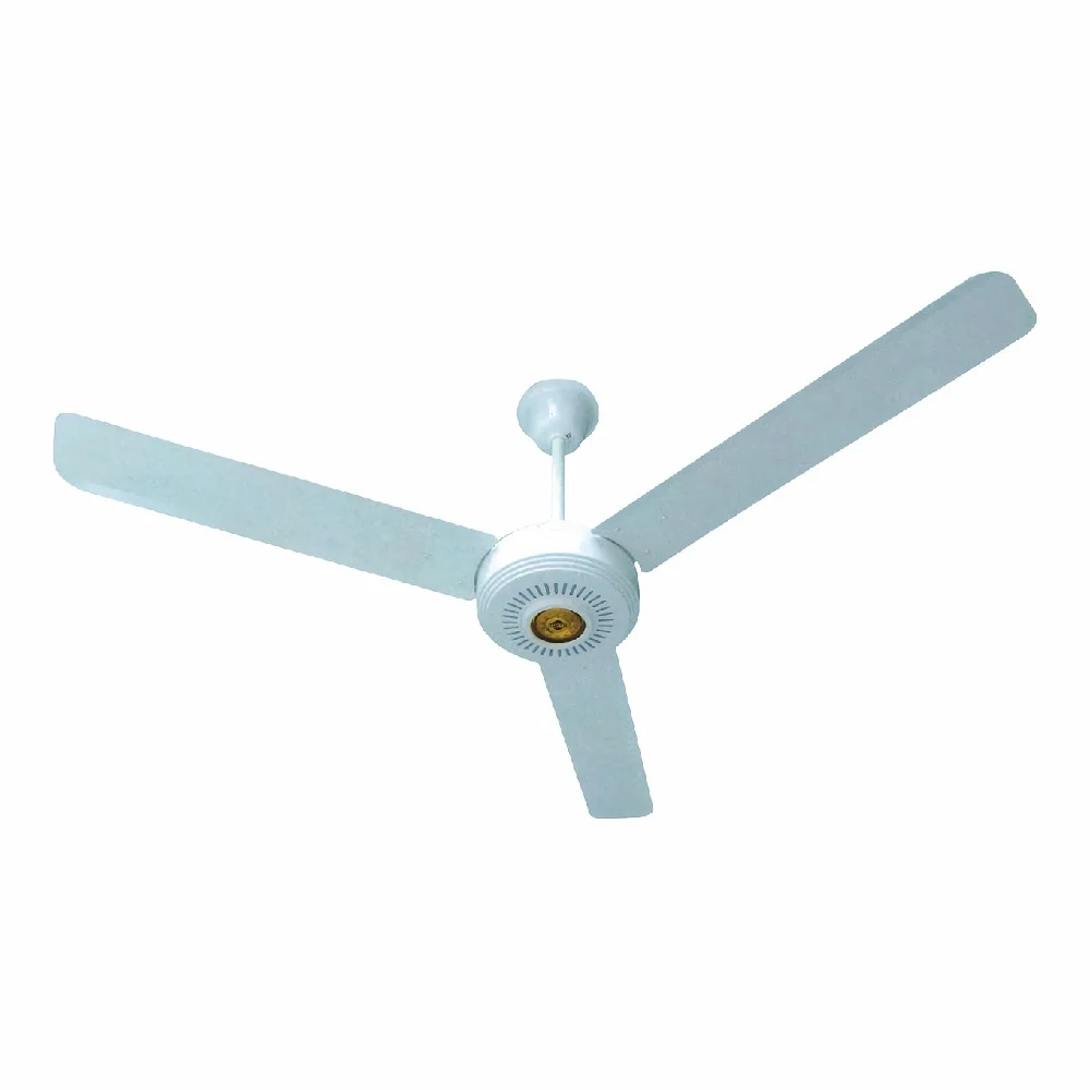 Ventilador de techo Tokyo blanco con tres palas anchas y cuerpo central circular con pieza dorada. - Vista 2