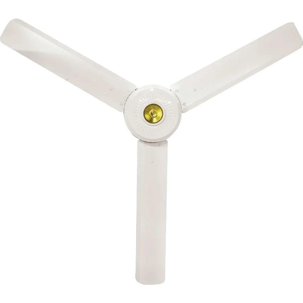 Ventilador de techo Tokyo blanco con tres aspas y cuerpo central circular con una pieza dorada.