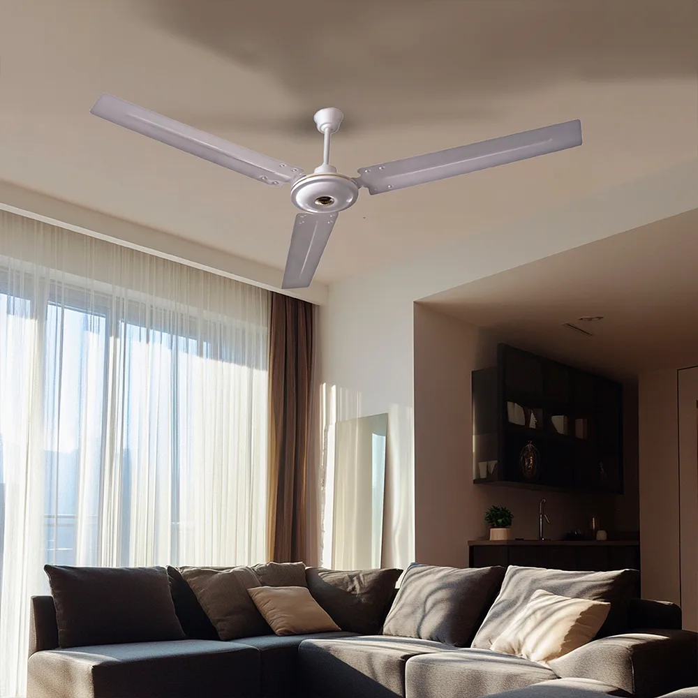 Ventilador de techo Tokyo blanco con tres aspas y cuerpo central circular con una pieza dorada. - Vista 3
